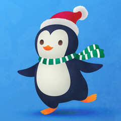 Fototapeta premium Cute little penguin flat cartoon for Christmas decoration. Vector illustration