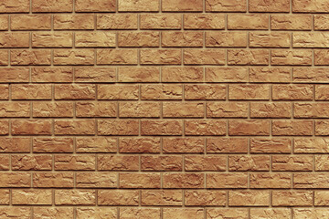 Brick texture. Orange background. Brown wallpaper for designer. Rectangular photo, image with regular repetition of the pattern.