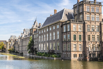 Fototapeta premium Pond Hofvijver (Court Pond) near historical Binnenhof (Inner Court) in City center of The Hague. Den Haag (The Hague). Netherlands.