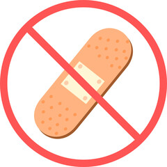 No bandage plaster sign or no pharmacy flat vector icon isolated in white background for apps mobile, print and websites. Warning label.