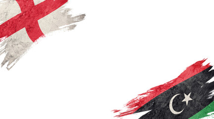 Flags of England and Libya on white background