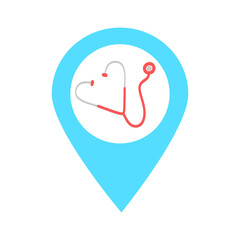 Stethoscope location map pin icon. Element of map point for mobile concept and web apps. Icon for website design and development, app development. Premium hospital, clinic, doctor icon sign.