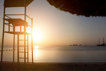Traveling for refreshing mind to the Hurghada, Egypt. Watch Sunrise at the sea Beach. In 2020. Silhouette of lifeguard tower on the beach
