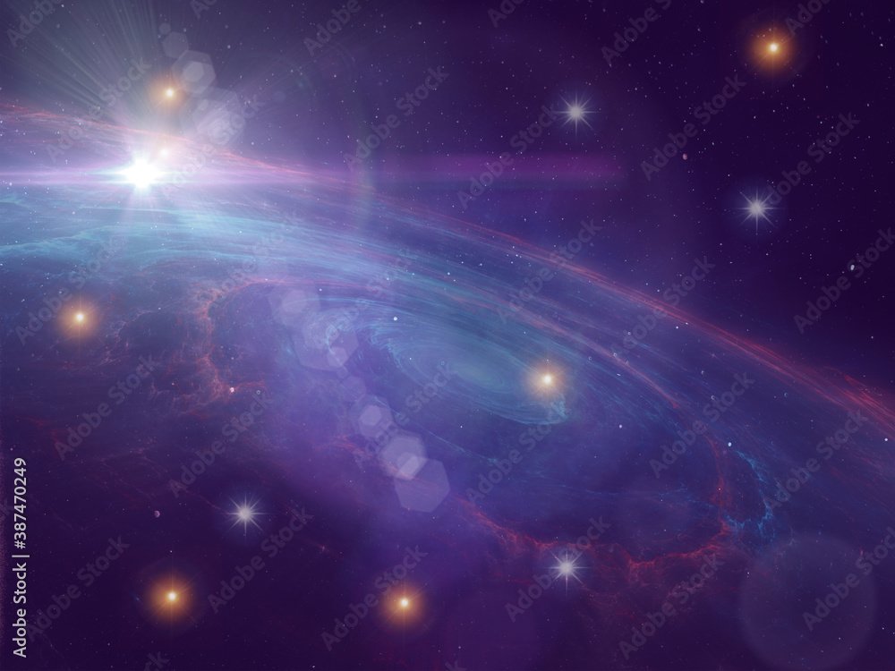 Wall mural universe starry sky flares bright planet cosmic blue starry sky galaxy space background template
