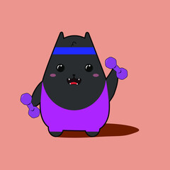 A cat in lycra leggings is engaged in fitness. Vector image in eps format.