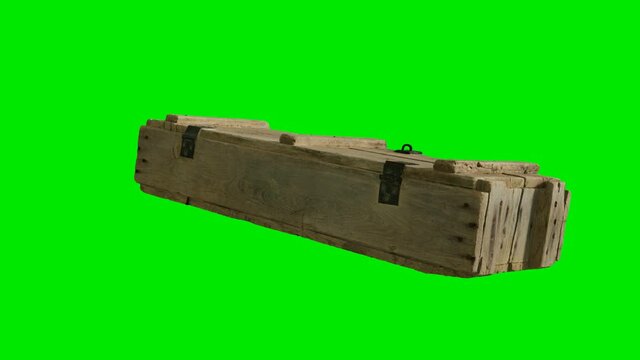 wooden box for weapons on green chromakey background
