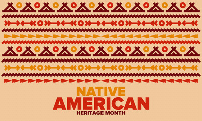 Native American Heritage Month in November. American Indian culture. Celebrate annual in United States. Tradition pattern. Poster, card, banner and background. Vector ornament, illustration