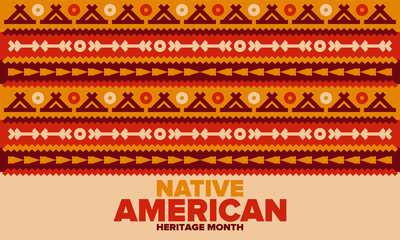 Native American Heritage Month in November. American Indian culture. Celebrate annual in United States. Tradition pattern. Poster, card, banner and background. Vector ornament, illustration