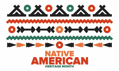 Native American Heritage Month in November. American Indian culture. Celebrate annual in United States. Tradition pattern. Poster, card, banner and background. Vector ornament, illustration