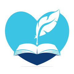 Love Judicial Quill Writing On Open Book. Judgment Certificate Or Police Document Vector. Education Book Quill Heart Vector Template Design.