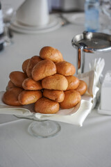 table setting, buns, fresh pastries