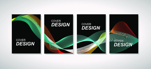 The cover design template is set with abstract waves pattern, modern gradient style, different colors on background for decoration presentations, brochures, catalogs, posters, books, 