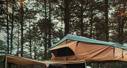 Shot of a camping tent in a forest