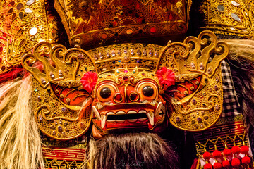 Bali Barong Dance and Culture Mask and Mystical Figure. Hindu culture and fairy tales. Great costume