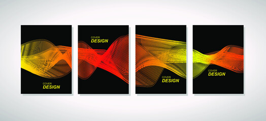 The cover design template is set with abstract waves pattern, modern gradient style, different colors on background for decoration presentations, brochures, catalogs, posters, books, 