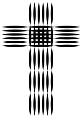 Cruz de rayas negra sobre fondo blanco