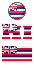 Hawaii flag icons on a white background. Vector image: flag of Hawaii, the button and the abbreviation. You can use it to create a website, print brochures, booklets, flyers, and travel guide.