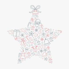 Christmas star made of festive icons. Xmas decoration. Vector