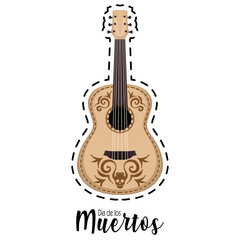 Fototapeta premium Dia de los muertos sticker with a guitar - Vector