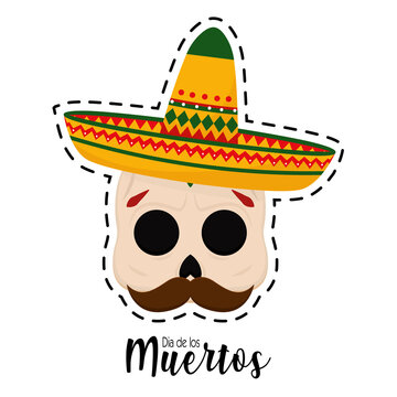 Dia de los muertos sticker with a mexican skull - Vector