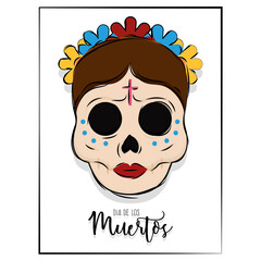 Dia de los muertos sketch poster with a mexican skull - Vector