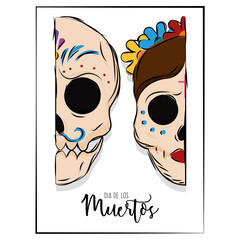 Dia de los muertos sketch poster with a mexican skull - Vector
