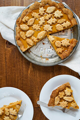 Pumpkin pie with leaf details