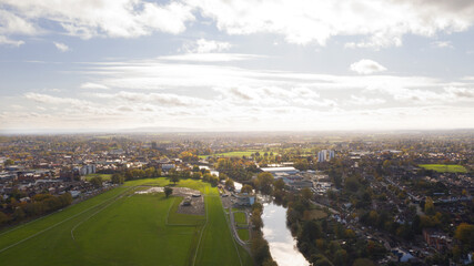 River Severn running through Worcester Drone shot