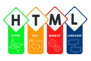 HTML - hyper text markup language acronym  business concept background. vector illustration concept with keywords and icons. lettering illustration with icons for web banner, flyer, landing page