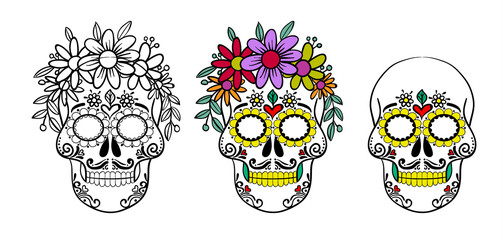 Halloween holiday icon collection in line art style. Use it for poster, background, card design. Vector illustration.