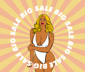 Summer sale poster design. Decorate lettering on white background. Vector illustration.