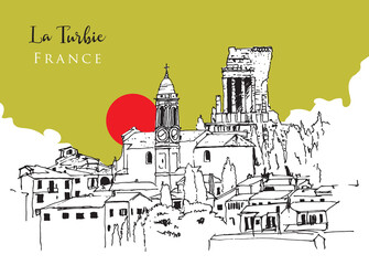 Drawing sketch illustration of La Turbie, France