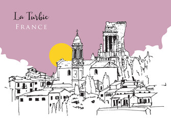 Drawing sketch illustration of La Turbie, France