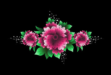 Flower isolated on black background. Modern design for t-shirt, print material, cloth and textile. Flower for invite and wedding card, wallpaper, poster, greeting card. Flower vector art