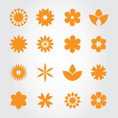 Flower icon set - isolated on background. Collection of trendy flower icons in flat style. Flower template for sticker, label, tag and logo. Flower vector