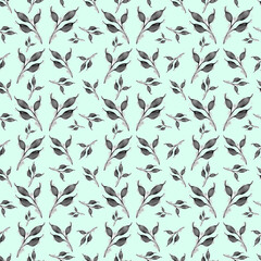паттерн ветки с листьями на голубом фоне
