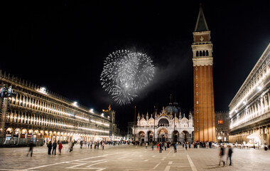 Fireworks over St Marks Square, Venice, Italy