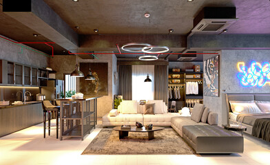 3d render modern home interior, living room