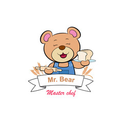Cute Bear Chef with Cake and Bread