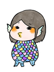 手描きの可愛いアマビエ　ヘアチェンジ