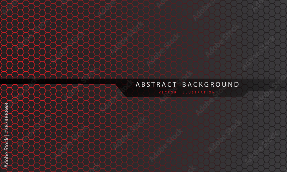 Poster abstract red hexagon mesh pattern on grey with black line polygon and text design modern futuristic 