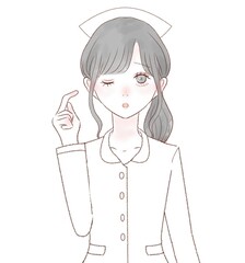 女性　看護師　悩む　黒髪