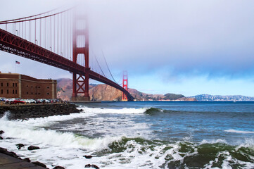view of the golden gate bridge from  Crissy Field near San Francisco