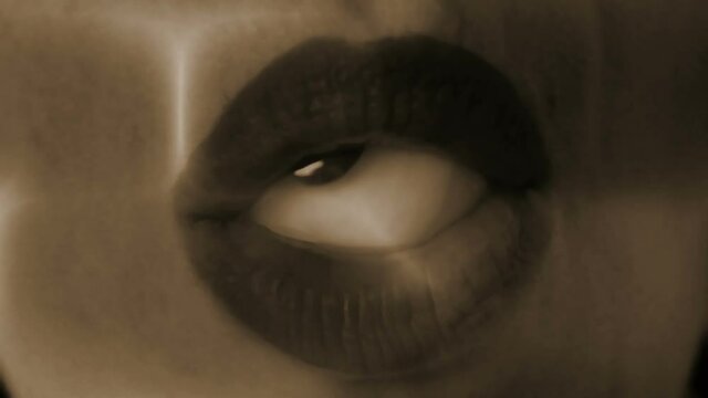 Creepy video of eyeball on woman mouth. Halloween concept