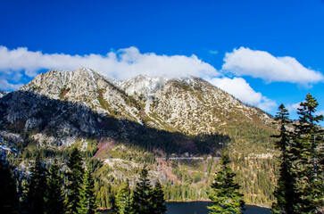 dusting on snow on the hills surrounding Lake Tahoe