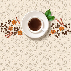 coffee with cinnamon sticks and anise stars. Coffee break , coffee shop. relaxation during lunch.