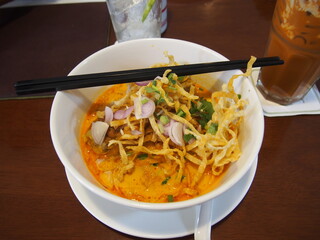 Local Thai food khao soi, "Khao soi" is a coconut curry noodle soup dish commonly served as a street food, Asian Cuisine, Bangkok, Thailand