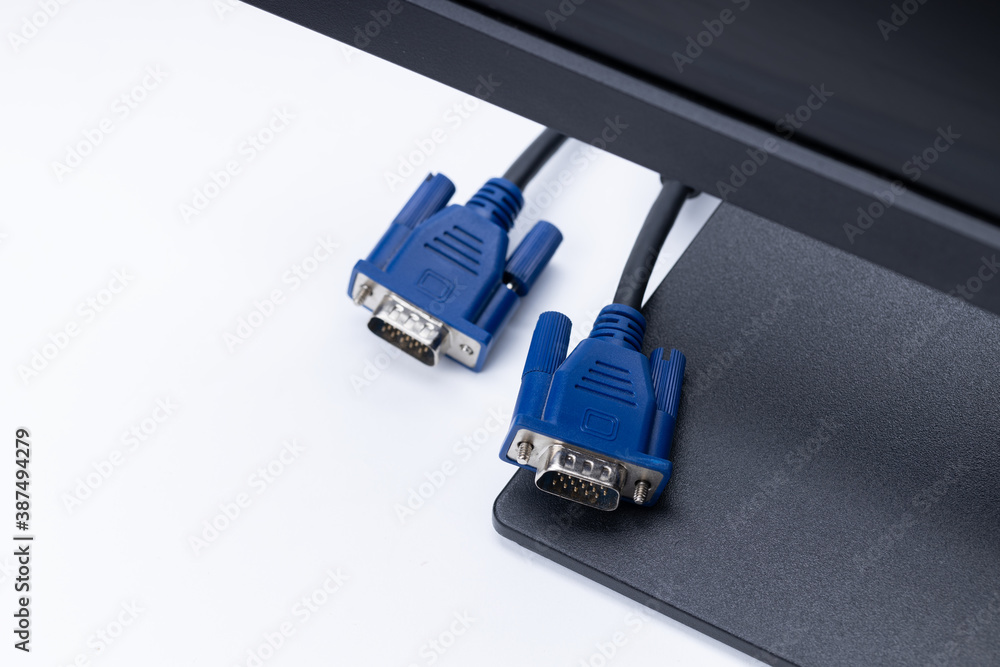 Poster vga or video graphics array cable. computer graphics plug