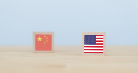 Concept of trade war between USA and China. the flag of winner side is clear