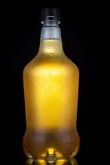Beer growler with lager beer inside isolated on black background. Great for digital mockup design